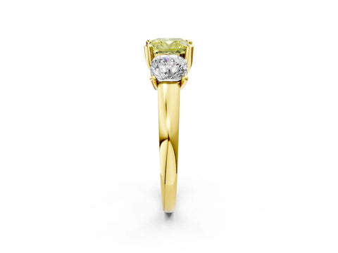 Yellow gold Three-Stone Fancy Yellow Cushion Cut Cut Solitaire Ring with Classic Prong Setting_2