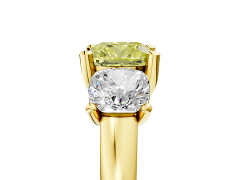 Yellow gold Three-Stone Fancy Yellow Cushion Cut Cut Solitaire Ring with Classic Prong Setting_5