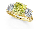Yellow gold Three-Stone Fancy Yellow Cushion Cut Diamond Braided Band Ring with Four-Prong Setting_38