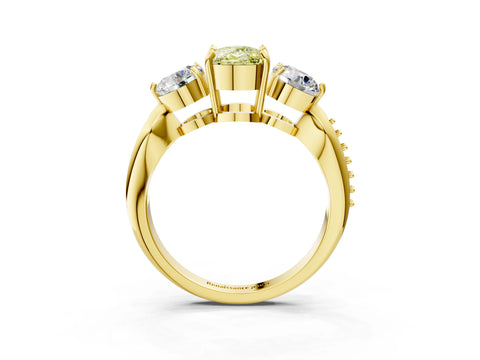 Yellow gold Three-Stone Fancy Yellow Cushion Cut Diamond Channel Set Engagement Ring with Prong Setting_15