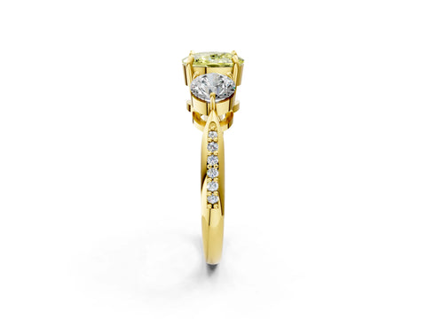 Yellow gold Three-Stone Fancy Yellow Cushion Cut Diamond Channel Set Engagement Ring with Prong Setting_2