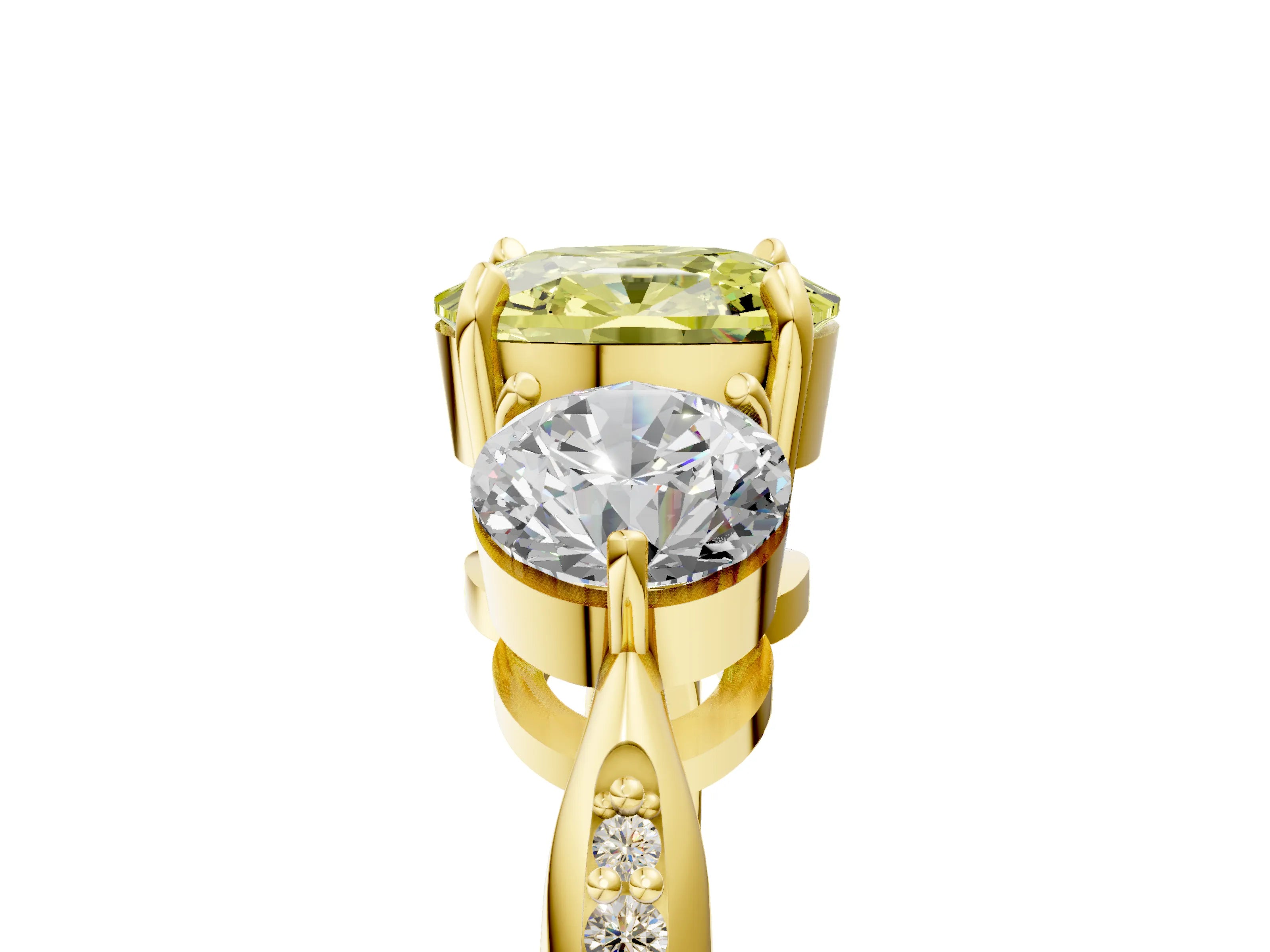 Yellow gold Three-Stone Fancy Yellow Cushion Cut Diamond Channel Set Engagement Ring with Prong Setting_5