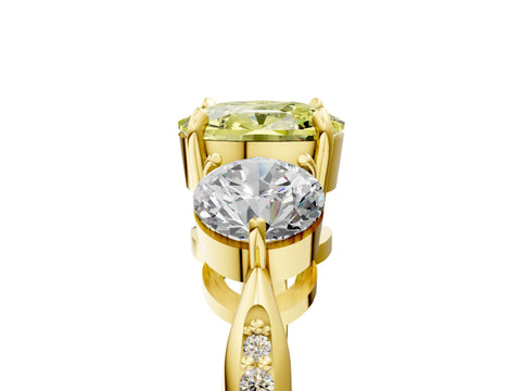 Yellow gold Three-Stone Fancy Yellow Cushion Cut Diamond Channel Set Engagement Ring with Prong Setting_5