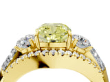 Yellow gold Three-Stone Fancy Yellow Cushion Cut Diamond Engagement Ring with Pave Band and Prong Setting_16