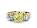 Yellow gold Three-Stone Fancy Yellow Cushion Cut Diamond Engagement Ring with Prong Setting_3