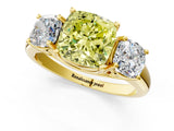 Yellow gold Three-Stone Fancy Yellow Cushion Cut Diamond Engagement Ring with Prong Setting_4