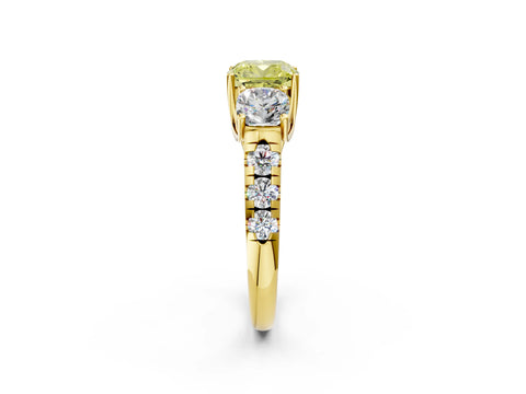 Yellow gold Three-Stone Fancy Yellow Cushion Cut Diamond Pavé Band with Prong Setting_2
