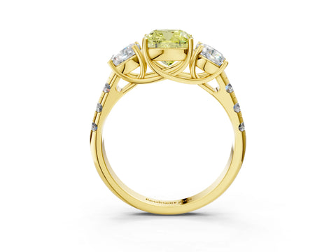 Yellow gold Three-Stone Fancy Yellow Cushion Cut Diamond Pavé Band with Prong Setting_3