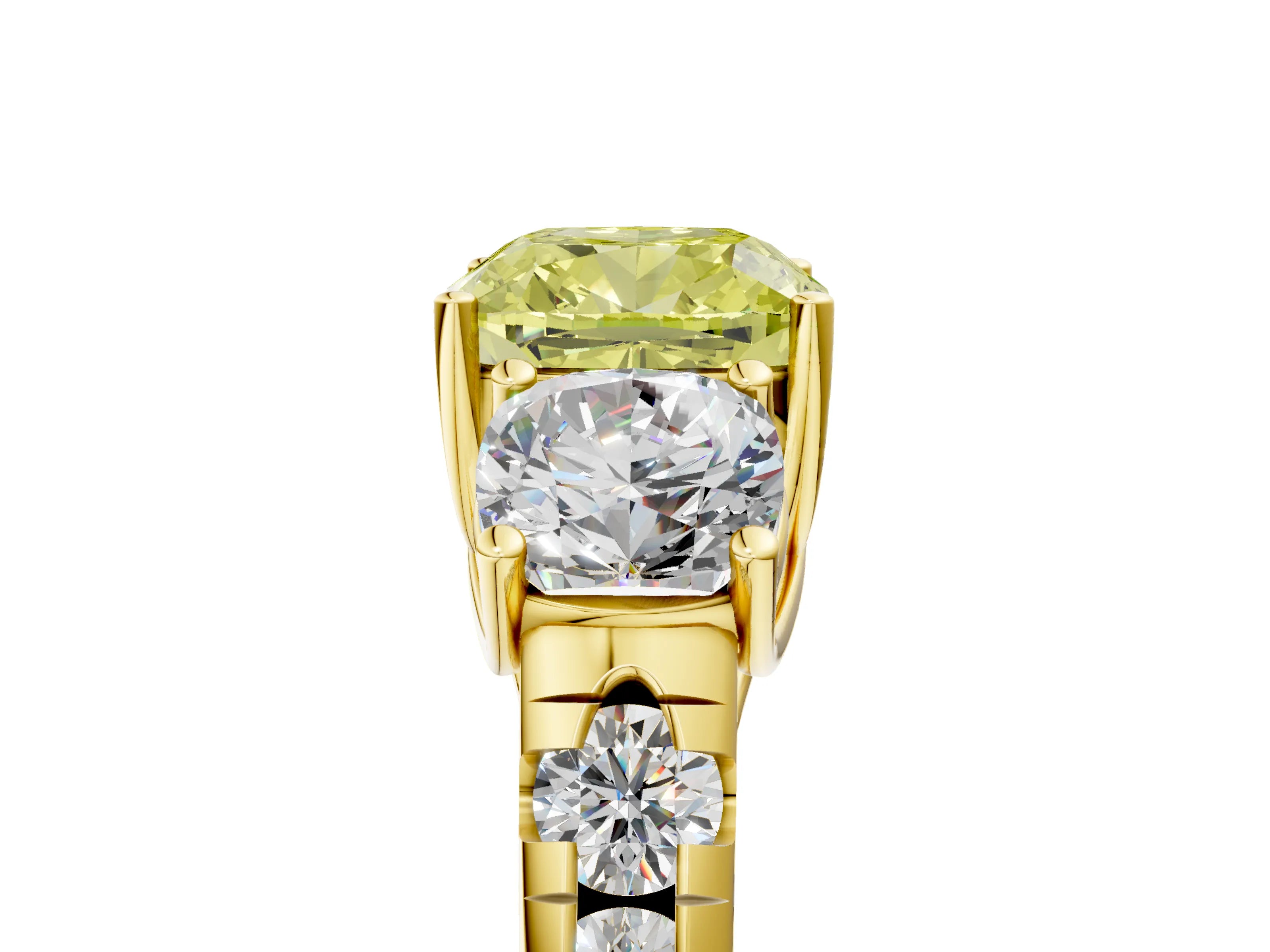 Yellow gold Three-Stone Fancy Yellow Cushion Cut Diamond Pavé Band with Prong Setting_5