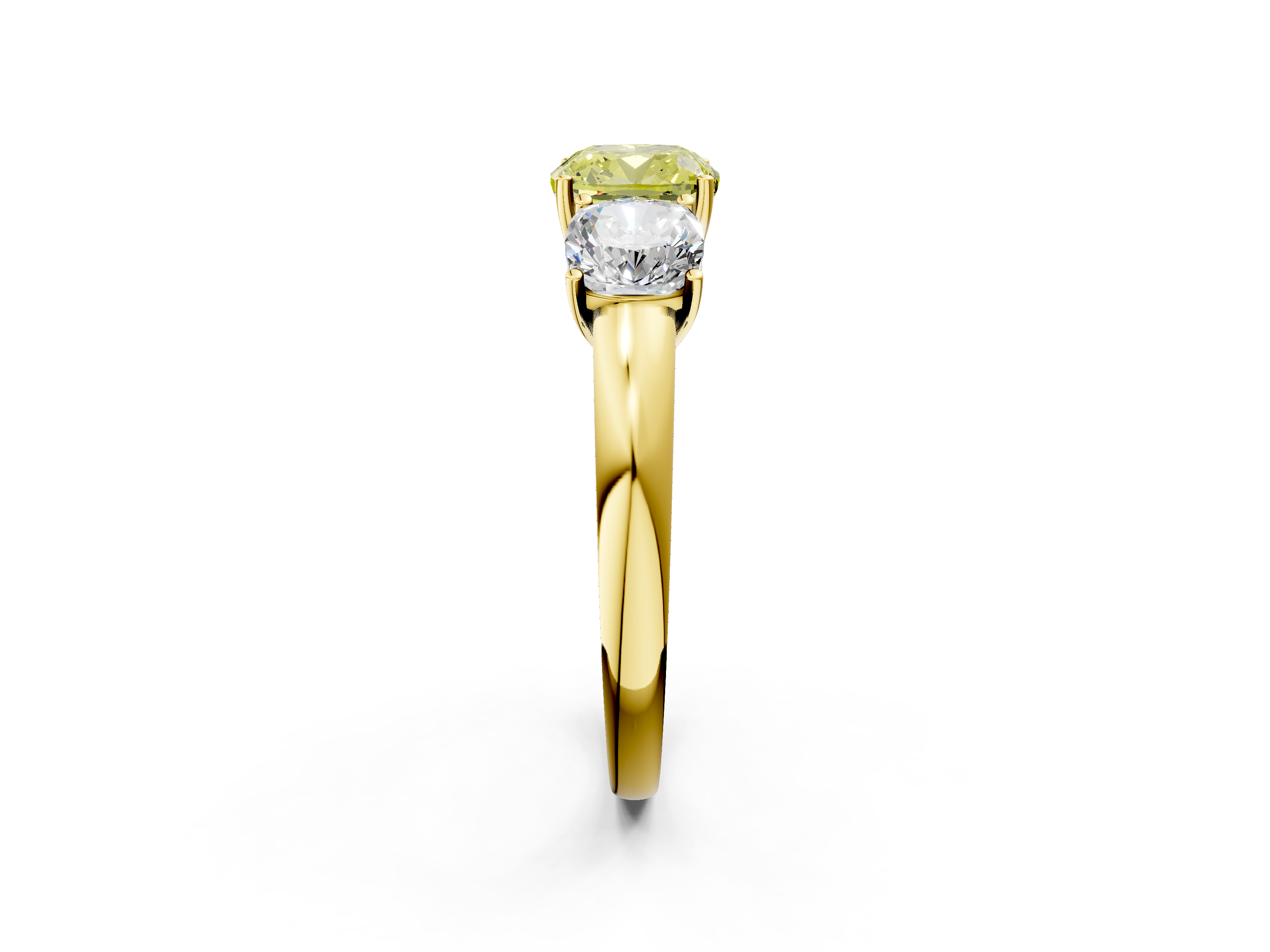 Yellow gold Three-Stone Fancy Yellow Cushion  Cut Diamond Ring with Channel-Set Band and Four-Prong Setting_51