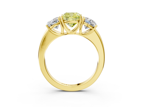 Yellow gold Three-Stone Fancy Yellow Cushion  Cut Diamond Ring with Channel-Set Band and Four-Prong Setting_52
