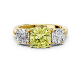Yellow gold Three-Stone Fancy Yellow Cushion  Cut Diamond Ring with Channel-Set Band and Four-Prong Setting_66