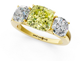 Yellow gold Three-Stone Fancy Yellow Cushion  Cut Diamond Ring with Channel-Set Band and Four-Prong Setting_67