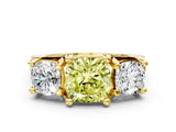 Yellow gold Three-Stone Fancy Yellow Cushion  Cut Diamond Ring with Channel-Set Band and Four-Prong Setting_68