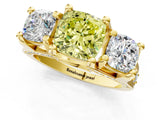 Yellow gold Three-Stone Fancy Yellow Cushion  Cut Diamond Ring with Channel-Set Band and Four-Prong Setting_69