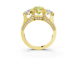 Yellow gold Three-Stone Fancy Yellow Cushion  Cut Diamond Ring with Channel-Set Band and Four-Prong Setting_71