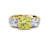 Yellow gold Three-Stone Fancy Yellow Cushion Cut Diamond Ring with Pavé Band and Prong Setting_92
