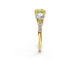 Yellow gold Three-Stone Fancy Yellow Cushion Cut Diamond Ring with Pavé Band and Prong Setting_94