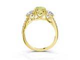 Yellow gold Three-Stone Fancy Yellow Cushion Cut Diamond Ring with Pavé Band and Prong Setting_95