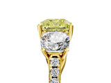 Yellow gold Three-Stone Fancy Yellow Cushion Cut Diamond Ring with Pavé Band and Prong Setting_97