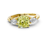 Yellow gold Three-Stone Fancy Yellow Cushion Cut Diamond Ring with Pear  Side Stones in Four-Prong Setting_12