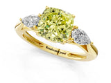 Yellow gold Three-Stone Fancy Yellow Cushion Cut Diamond Ring with Pear  Side Stones in Four-Prong Setting_13
