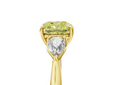 Yellow gold Three-Stone Fancy Yellow Cushion Cut Diamond Ring with Pear  Side Stones in Four-Prong Setting_17