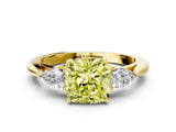 Yellow gold Three-Stone Fancy Yellow Cushion Cut Diamond Ring with Pear  Side Stones in Four-Prong Setting_48