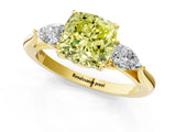 Yellow gold Three-Stone Fancy Yellow Cushion Cut Diamond Ring with Pear  Side Stones in Four-Prong Setting_49