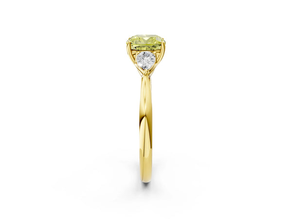 Yellow Gold Cushion Cut Engagement Ring Setting for Fancy Yellow Center with Pear Side Stones