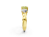 Yellow gold Three-Stone Fancy Yellow Cushion Cut Diamond Ring with Round Side Stones, Classic Band, and Four-Prong Setting_2