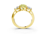 Yellow gold Three-Stone Fancy Yellow Cushion Cut Diamond Ring with Round Side Stones, Classic Band, and Four-Prong Setting_3