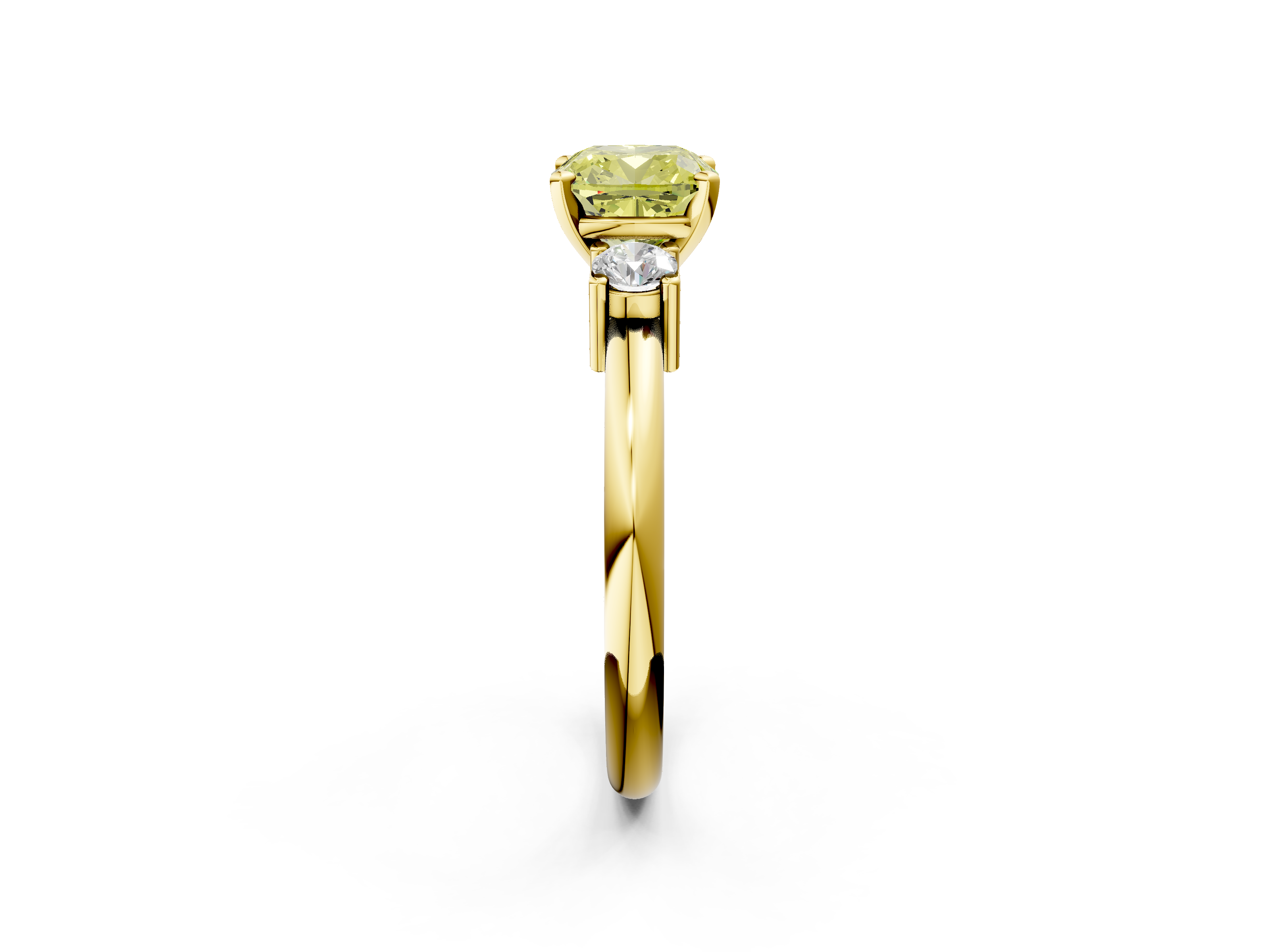 Yellow gold Three-Stone Fancy Yellow Cushion  Cut Diamond Solitaire with Prong Setting and Classic Band_27