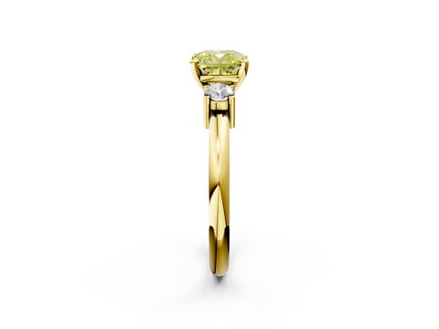 Yellow gold Three-Stone Fancy Yellow Cushion  Cut Diamond Solitaire with Prong Setting and Classic Band_27
