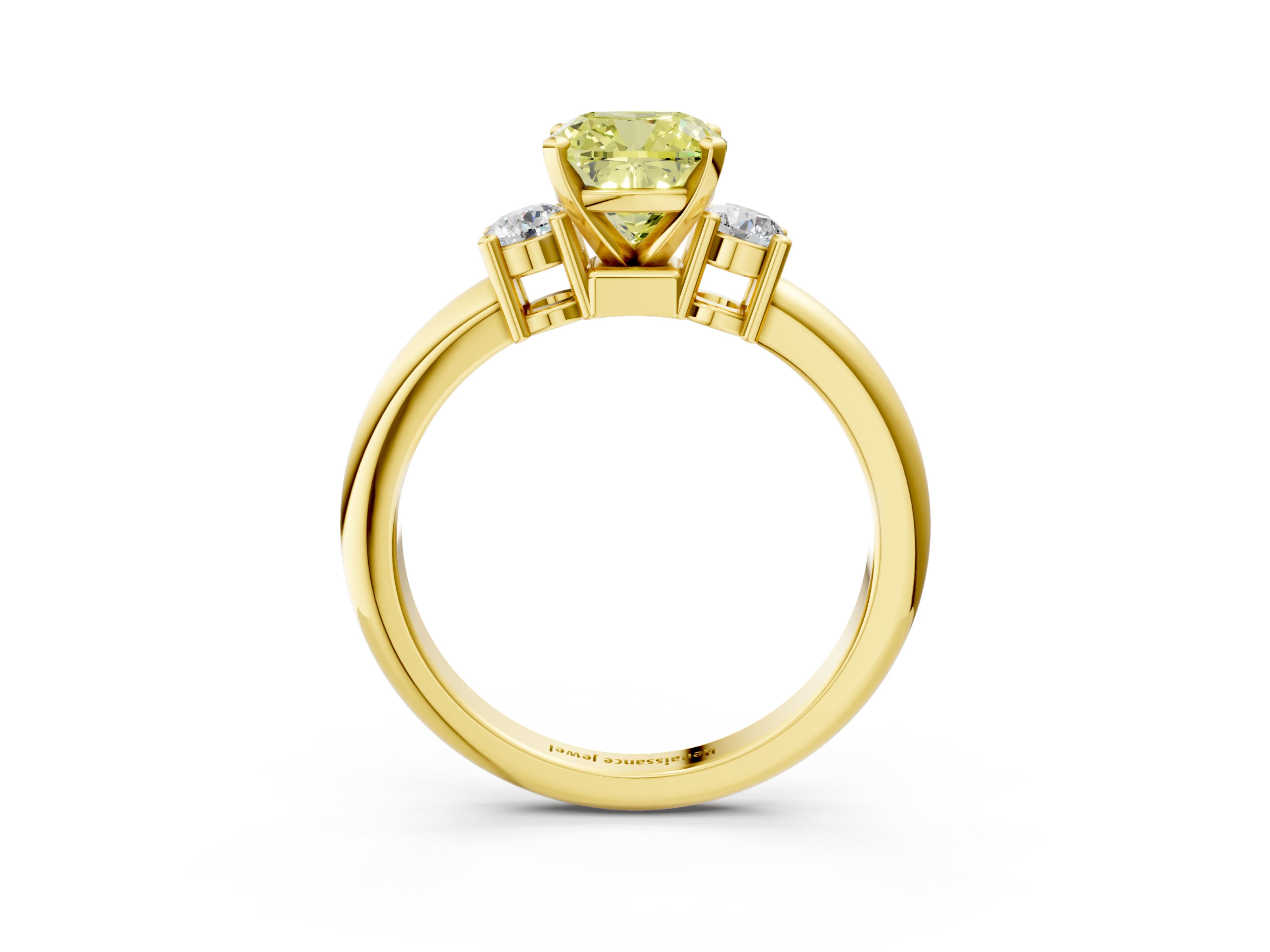 Yellow gold Three-Stone Fancy Yellow Cushion  Cut Diamond Solitaire with Prong Setting and Classic Band_28