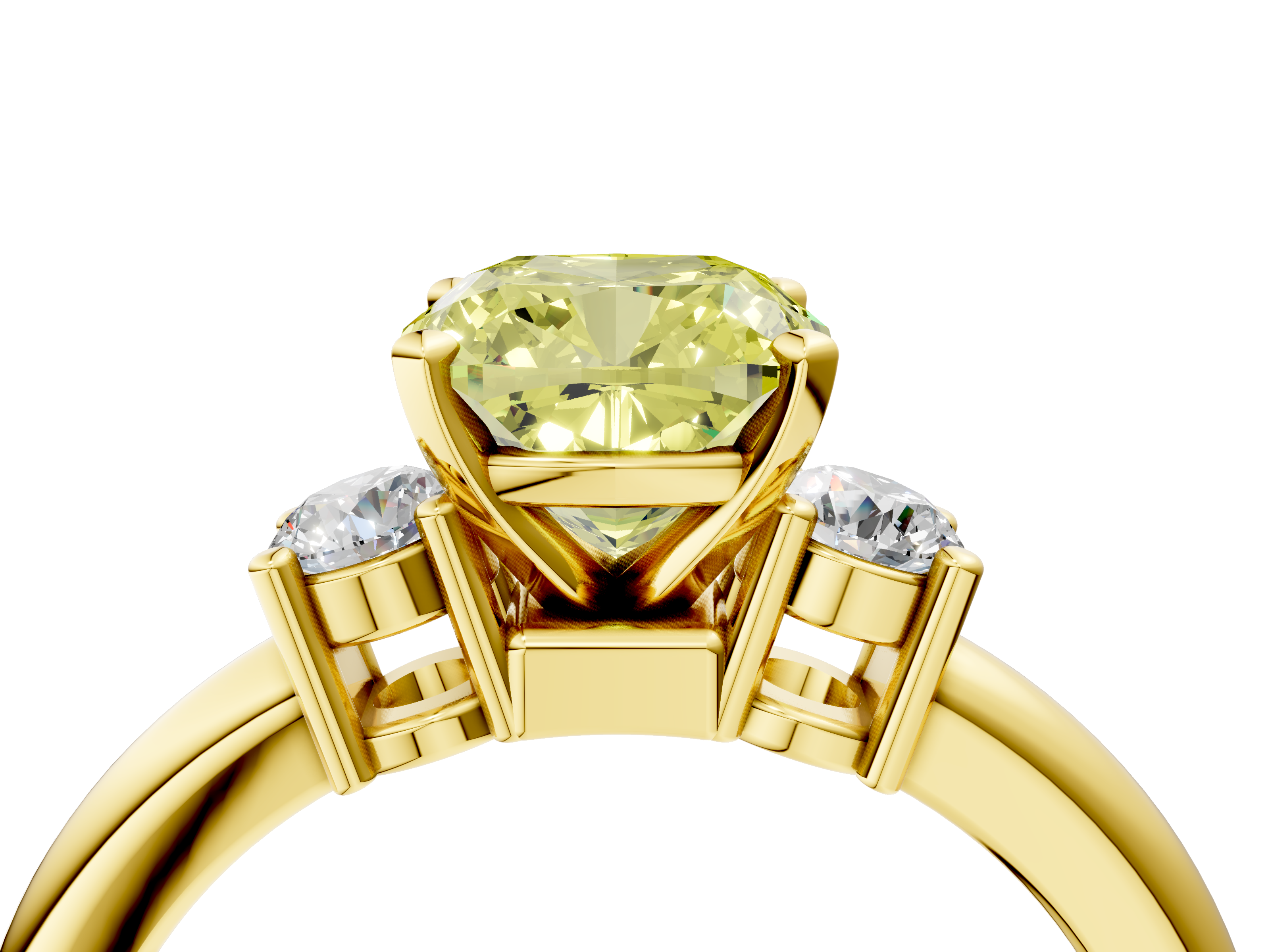 Yellow gold Three-Stone Fancy Yellow Cushion  Cut Diamond Solitaire with Prong Setting and Classic Band_29