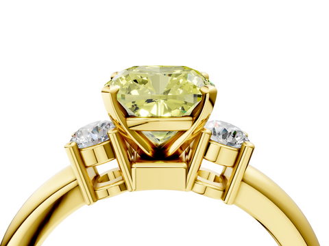 Yellow gold Three-Stone Fancy Yellow Cushion  Cut Diamond Solitaire with Prong Setting and Classic Band_29