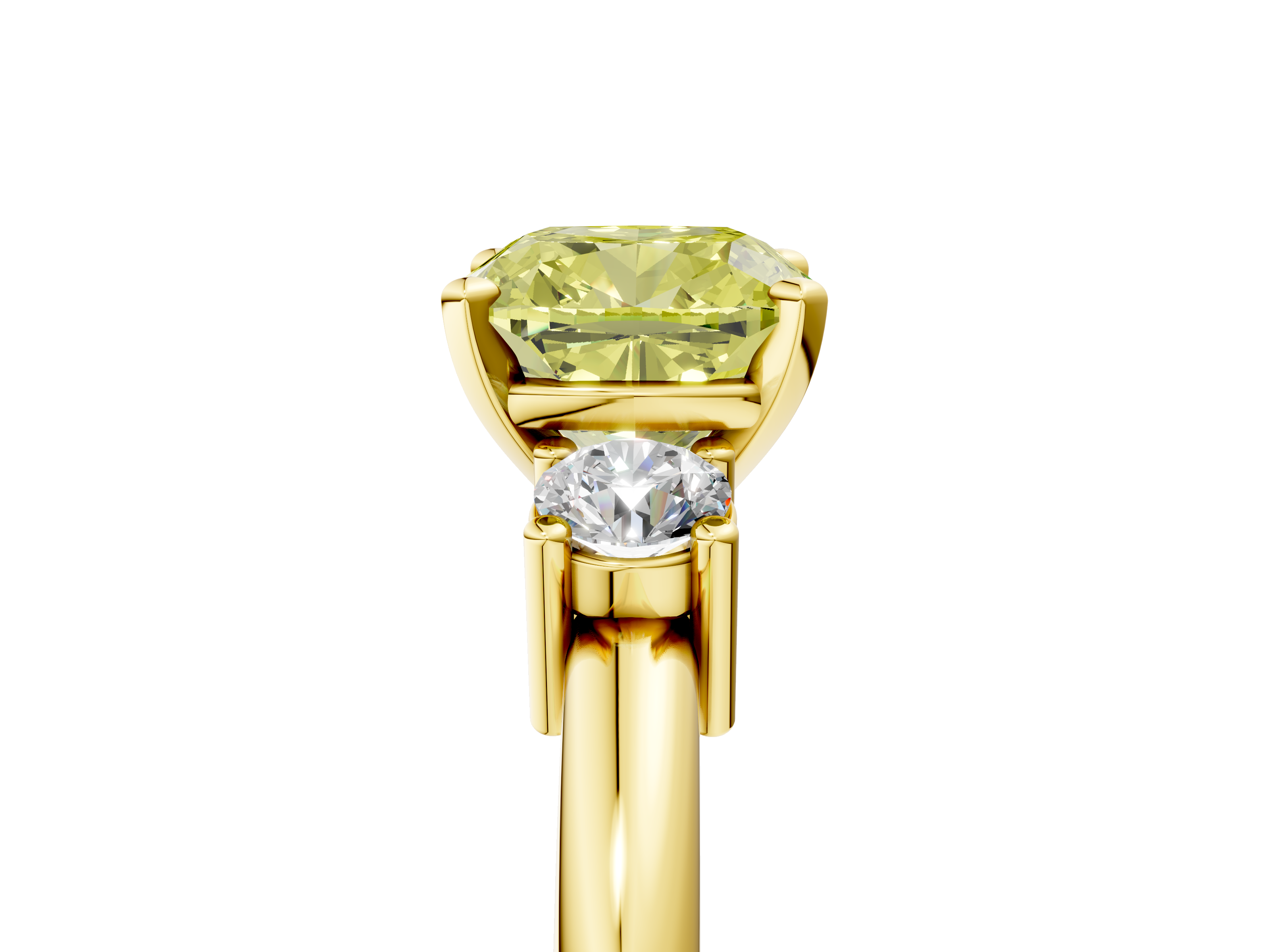 Yellow gold Three-Stone Fancy Yellow Cushion  Cut Diamond Solitaire with Prong Setting and Classic Band_30