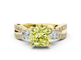 Yellow gold Three-Stone Fancy Yellow Cushion  Cut Diamond Twist Band with Prong Setting_37
