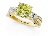 Yellow gold Three-Stone Fancy Yellow Cushion  Cut Diamond Twist Band with Prong Setting_38