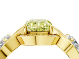Yellow gold Three-Stone Fancy Yellow Cushion Cut Diamond Wave Pave Band with Prong Setting_4