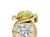 Yellow gold Three-Stone Fancy Yellow Cushion Cut Diamond Wave Pave Band with Prong Setting_5