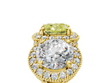 Yellow gold Three-Stone Fancy Yellow Cushion Cut Halo Diamond Milgrain Band with Four-Prong Setting_5