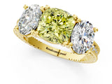 Yellow gold Three-Stone Fancy Yellow Cushion  Diamond Milgrain Pave Band with Prong Setting 1