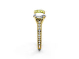 Yellow gold Three-Stone Fancy Yellow Cushion  Diamond Milgrain Pave Band with Prong Setting 2