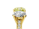 Yellow gold Three-Stone Fancy Yellow Cushion  Diamond Milgrain Pave Band with Prong Setting 5