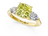 Yellow gold Three-Stone Fancy Yellow Cushion  Diamond Ring with Pear Side Stones in Four-Prong Setting_63
