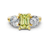 Yellow gold Three-Stone Fancy Yellow Emerald  Brilliant Cut Solitaire Ring with Prong Setting on a Classic Band 1
