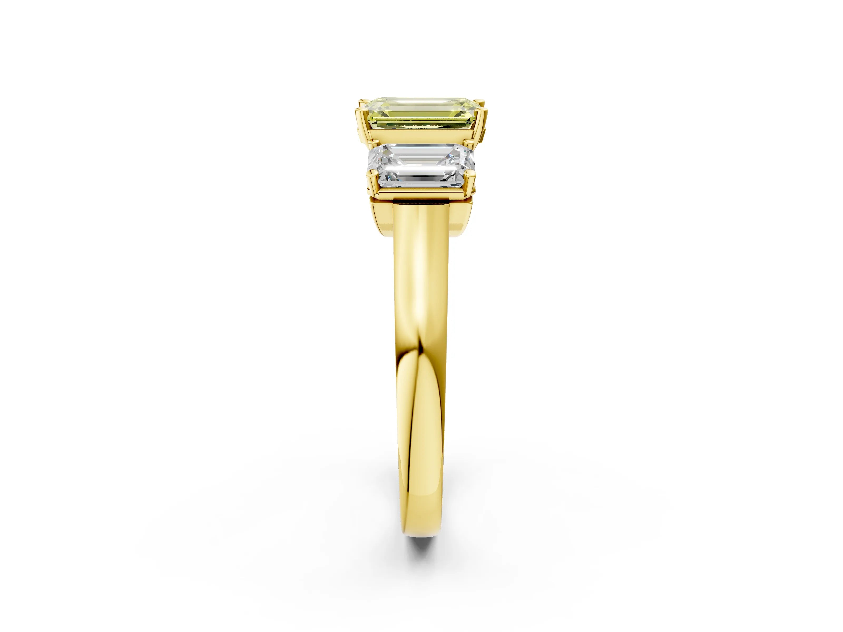Yellow gold Three-Stone Fancy Yellow Emerald Cut Brilliant Diamond Trellis Ring with Comfort Fit Band_2