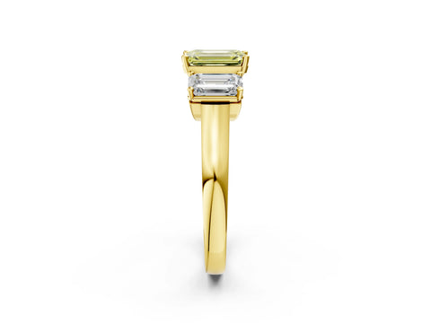 Yellow gold Three-Stone Fancy Yellow Emerald Cut Brilliant Diamond Trellis Ring with Comfort Fit Band_2